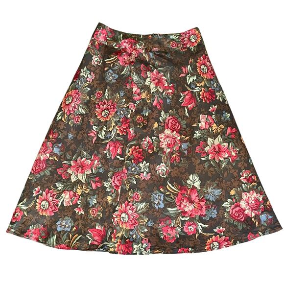 Pendleton Brown Dark Floral A-line Midi Skirt Silk Wool Size 10 Romantic Cottage - Picture 1 of 7